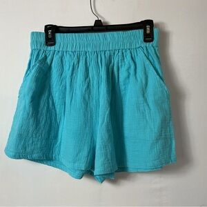 High-Waist Turquoise Pull-On Women's Shorts